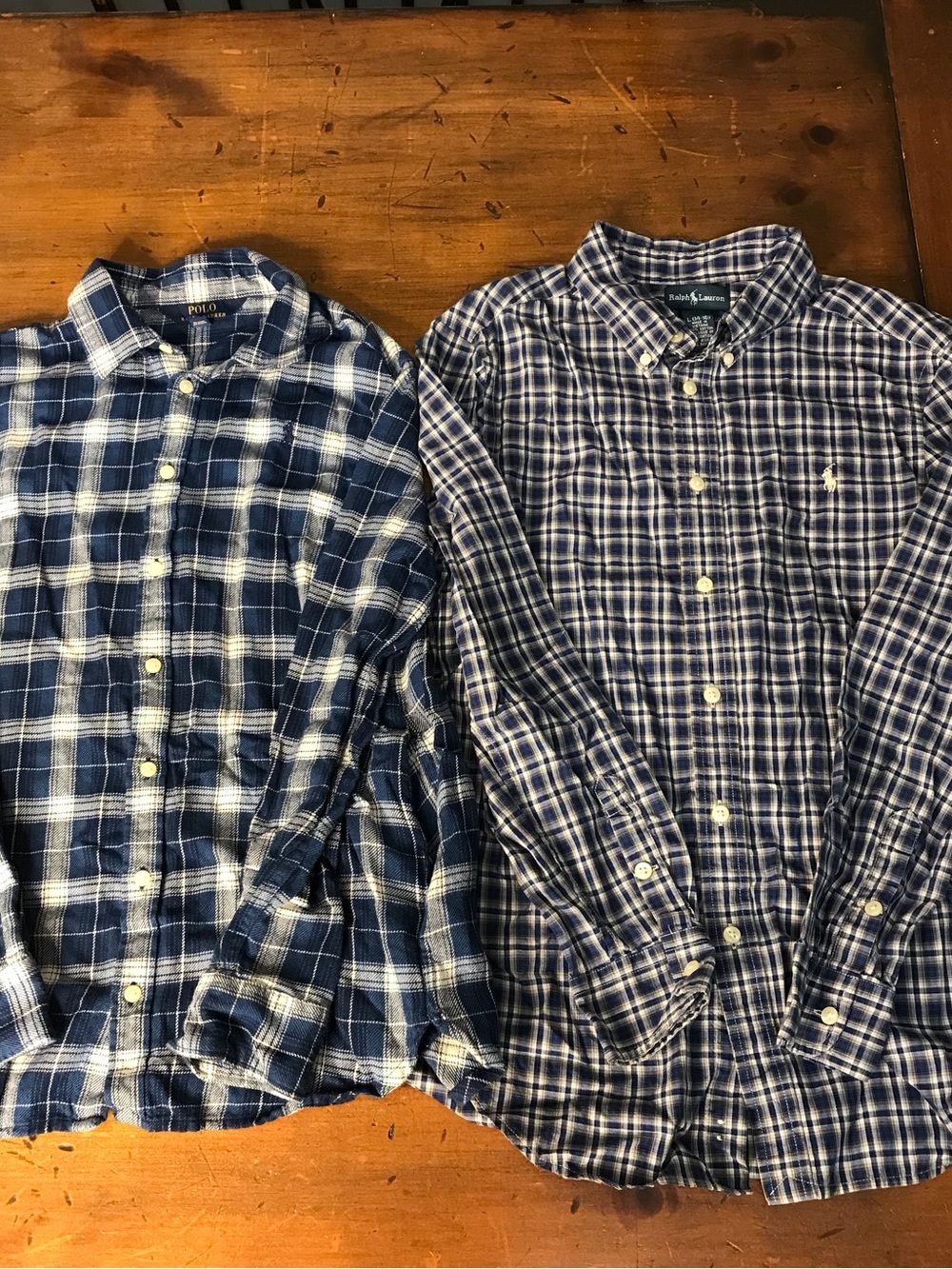 Lot of 2 Boy’s L Polo by Ralph Lauren Blue and White Plaid Button-Down Shirts